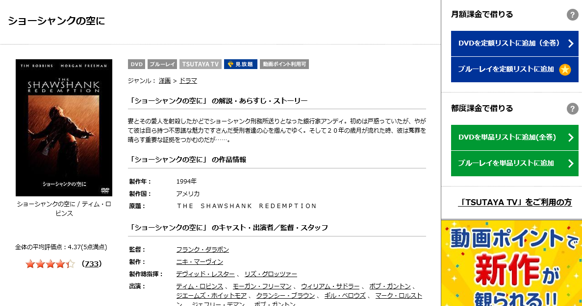 映画 ショーシャンクの空にの動画フルを無料視聴 パンドラ Dailymotionの配信もリサーチ 映画ランキング通信